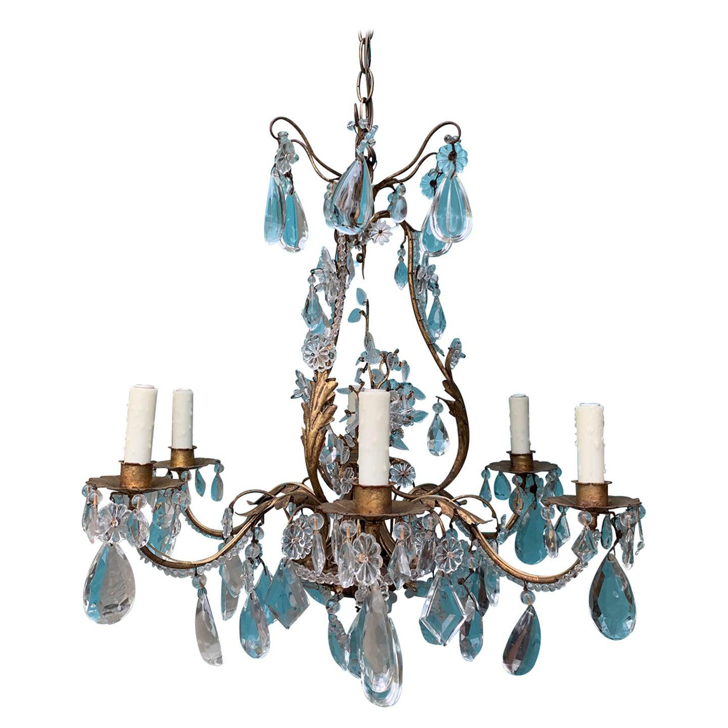 20th Century Crystal Six-Arm Chandelier Attributes to Maison Bagues