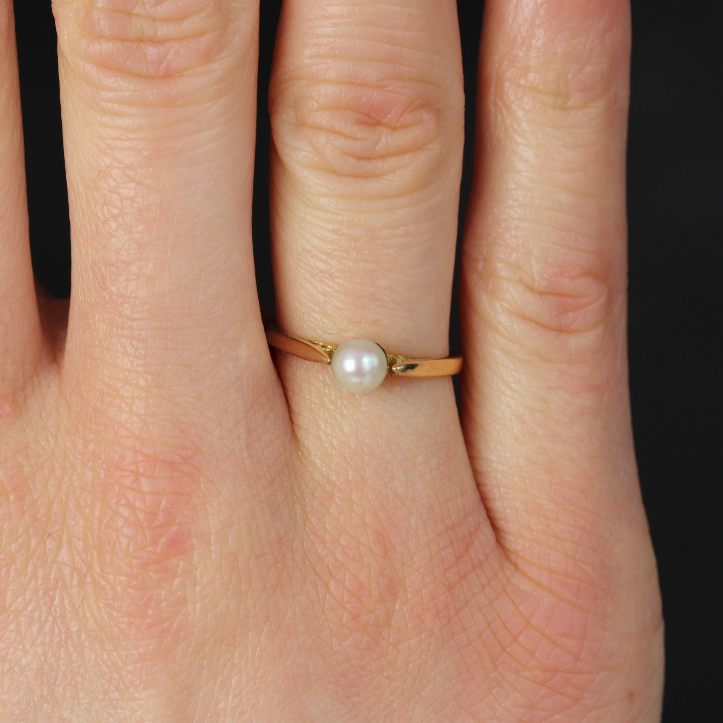 Bague solitaire en or jaune 18 carats perle de culture du 20e siècle Bon état - En vente à Poitiers, FR