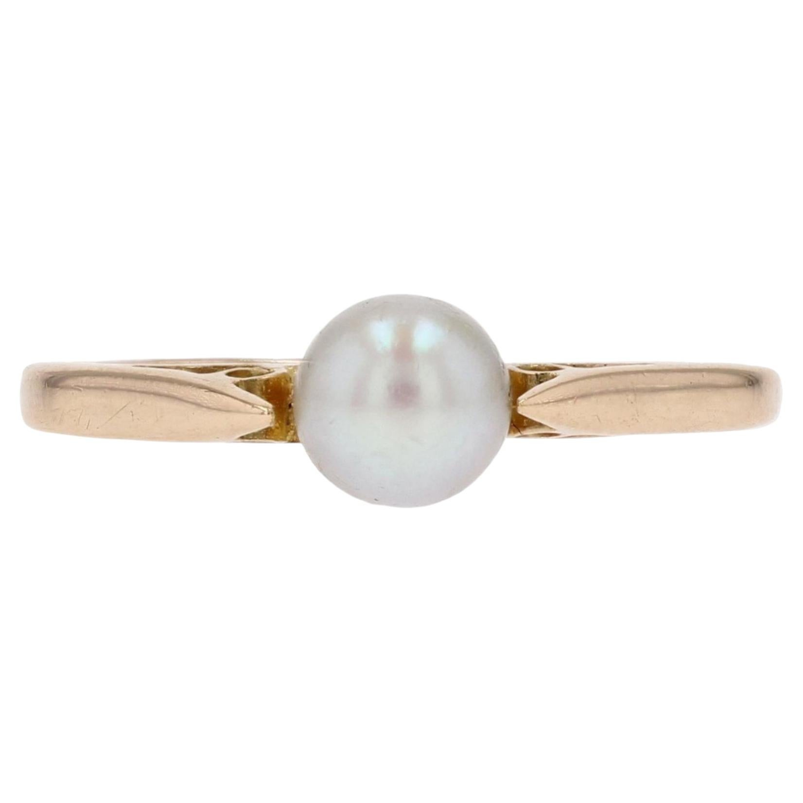 20. Jahrhundert Zuchtperle 18 Karat Gelbgold Solitär Ring