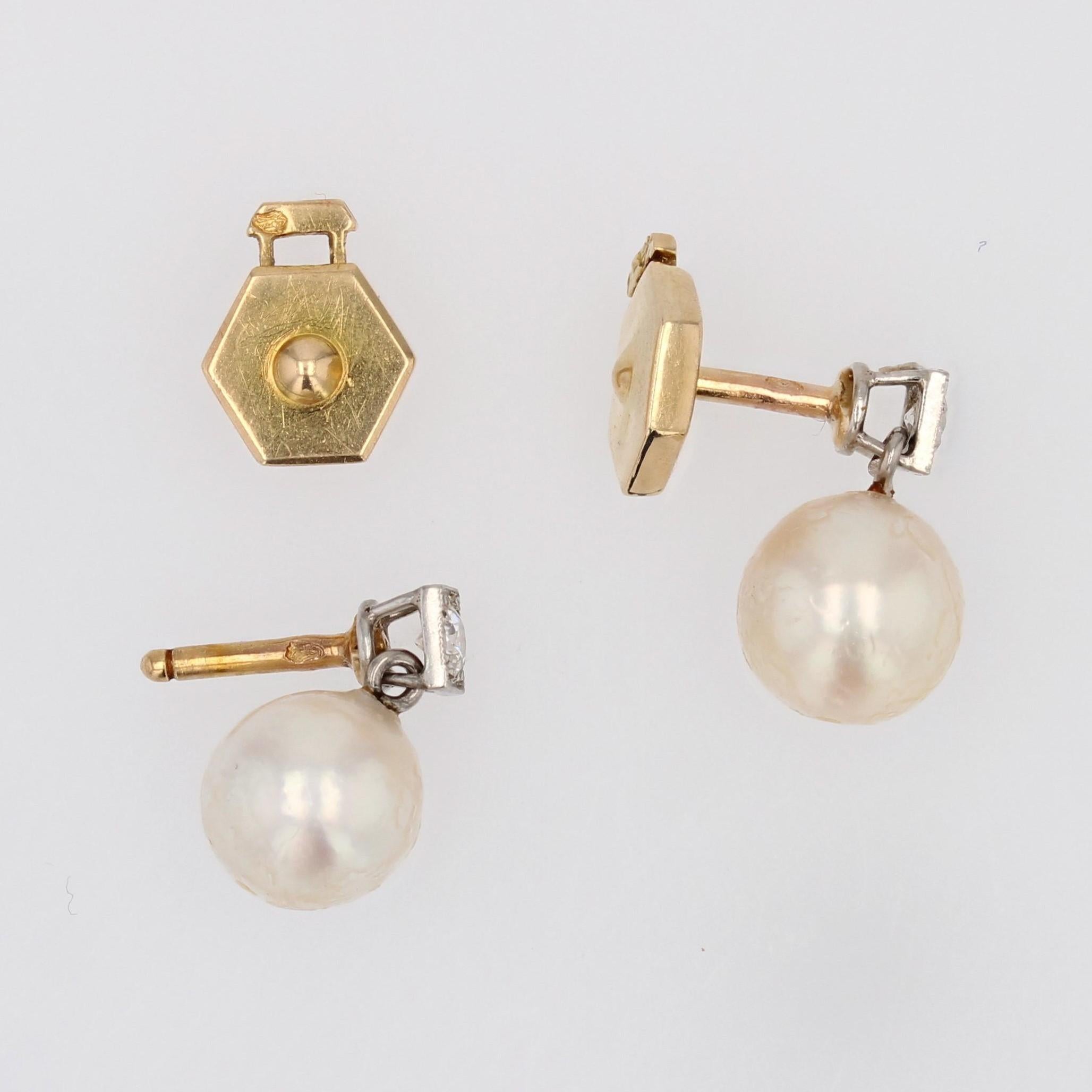 Women's 20th Century Cultured Pearl Diamonds 18 Karat Yellow Gold Drop Earrings For Sale