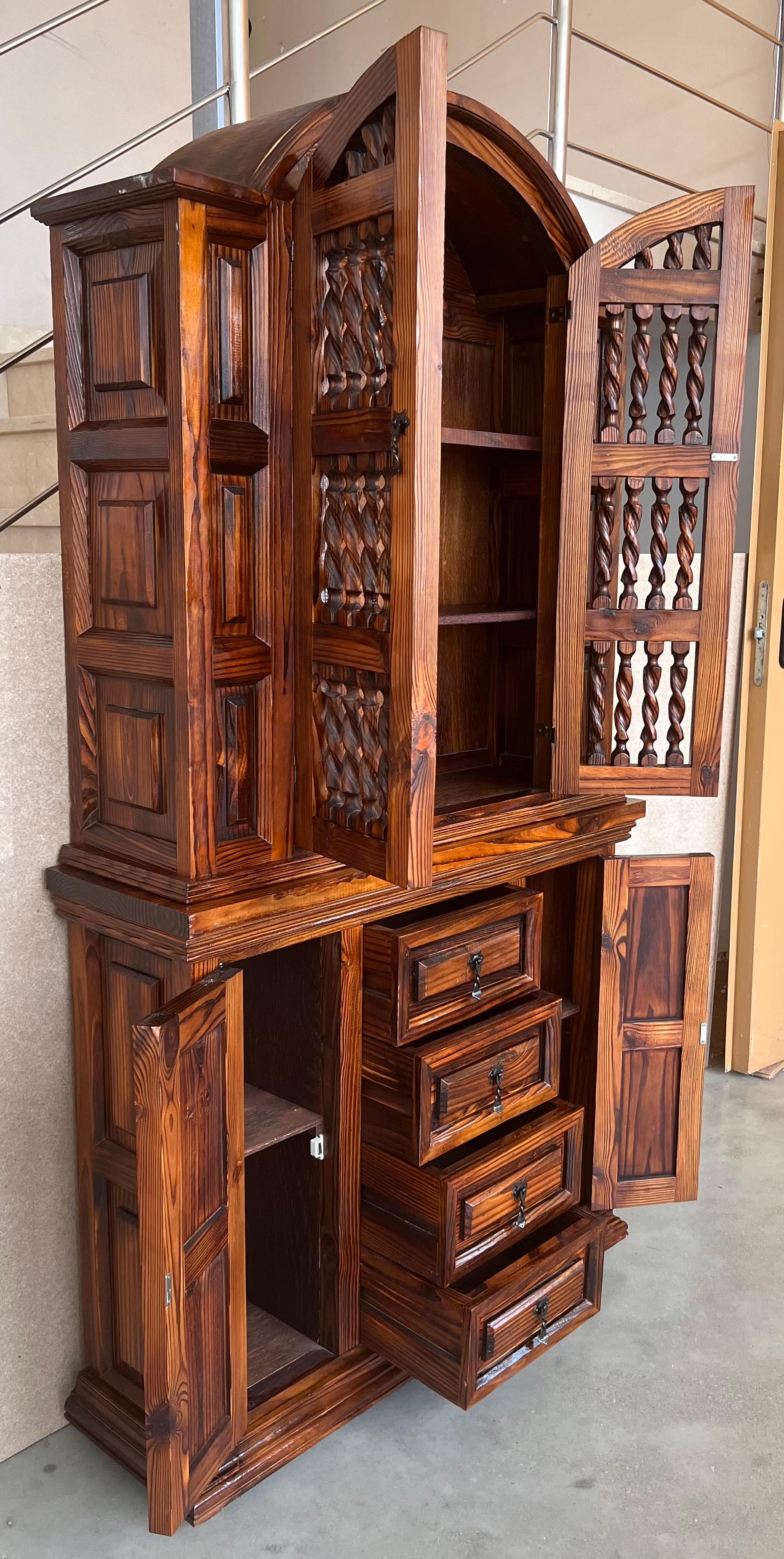 Hand-Carved 20th Century Cupboard or Cabinet, Pine, Spain, Restored For Sale
