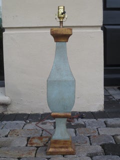 20th Century Custom Finished Blue Wood Column Lamp