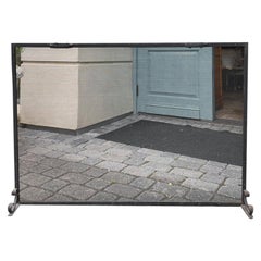 20th Century Custom Flat Panel Iron Fire Screen with Hand Forged Handles