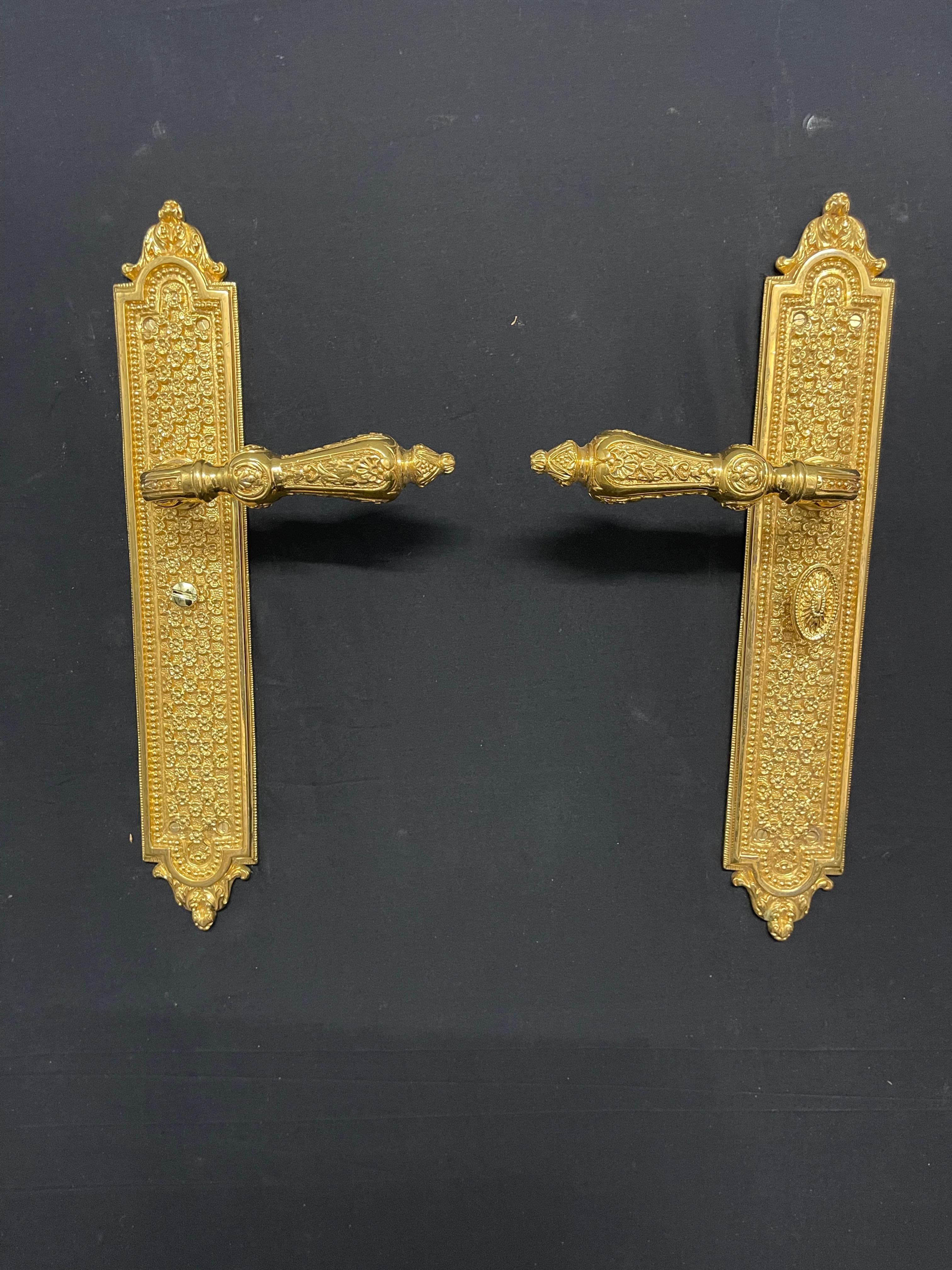 20th Century 20th century custom made 24 karat gold plated door handle For Sale