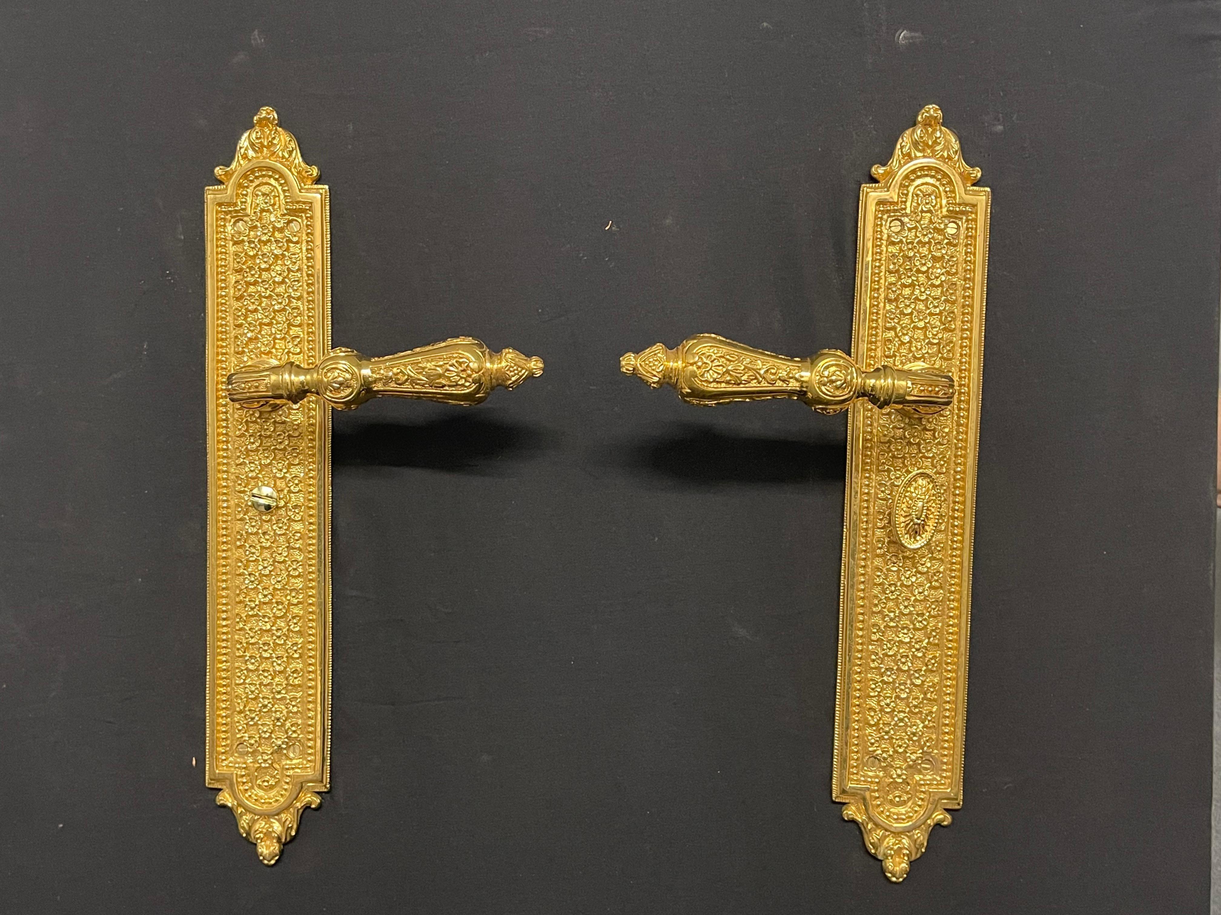 Gold Plate 20th century custom made 24 karat gold plated door handle For Sale