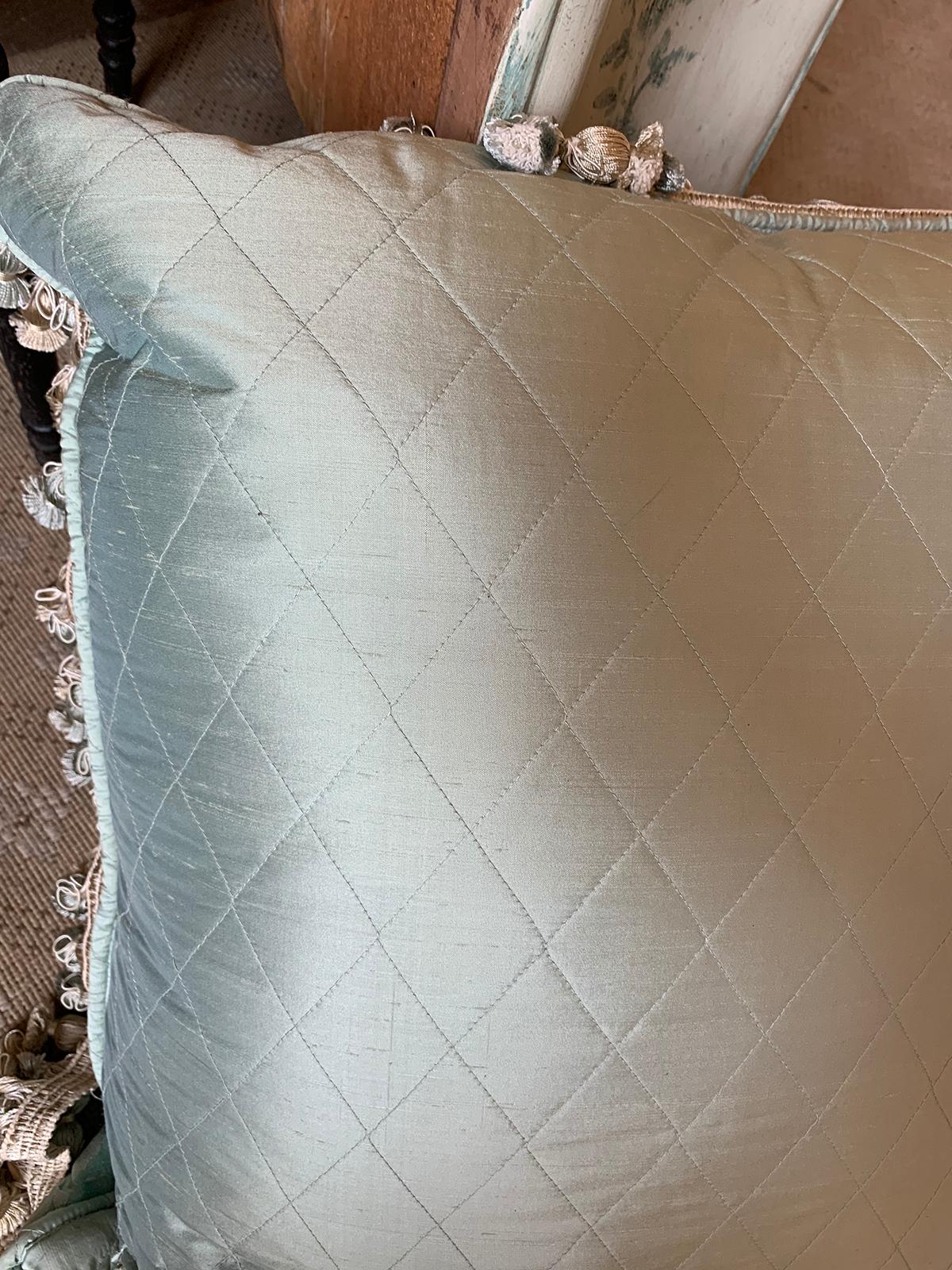 20th Century Custom Silk Damask Pillow with Tassel Fringe 5