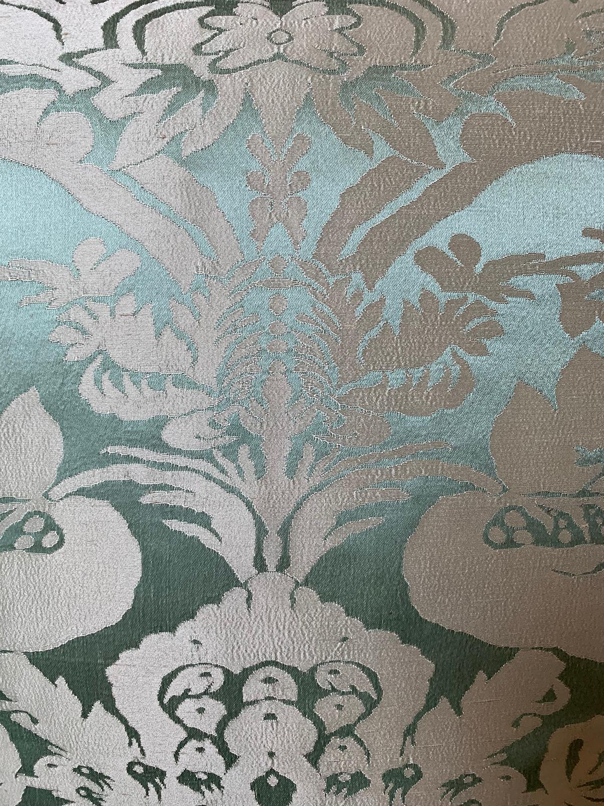 Fabric 20th Century Custom Silk Damask Pillow with Tassel Fringe