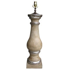 20th Century Custom Silver Gilt and Painted Column Lamp