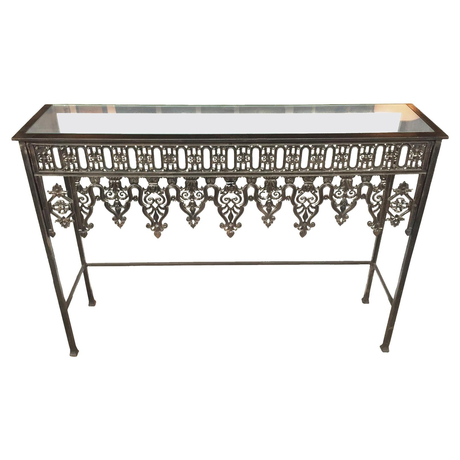 20th Century Custom Steel and Glass Console Table
