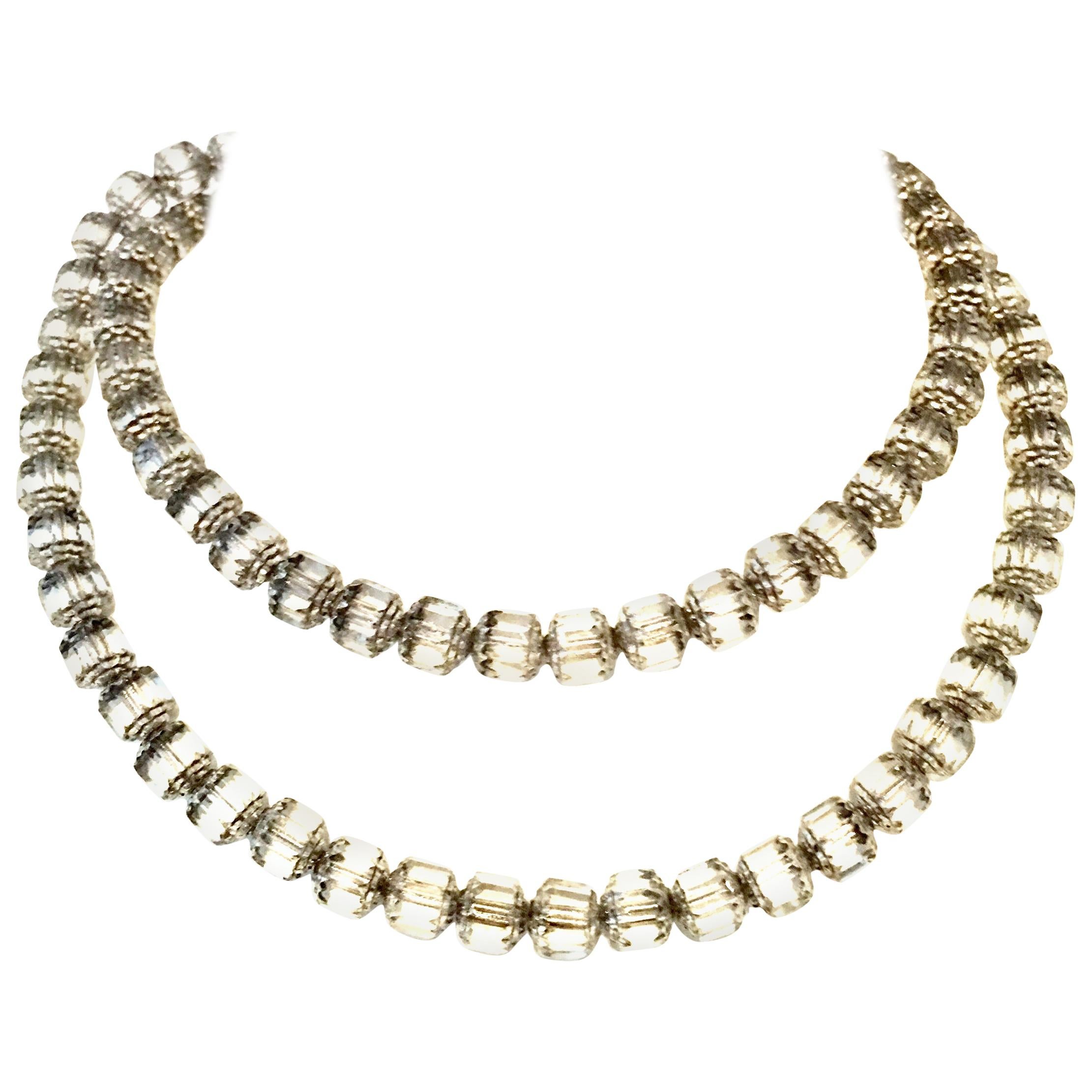 20th Century Cut Austrian Crystal & 925 Sterling Beaded Necklace For Sale