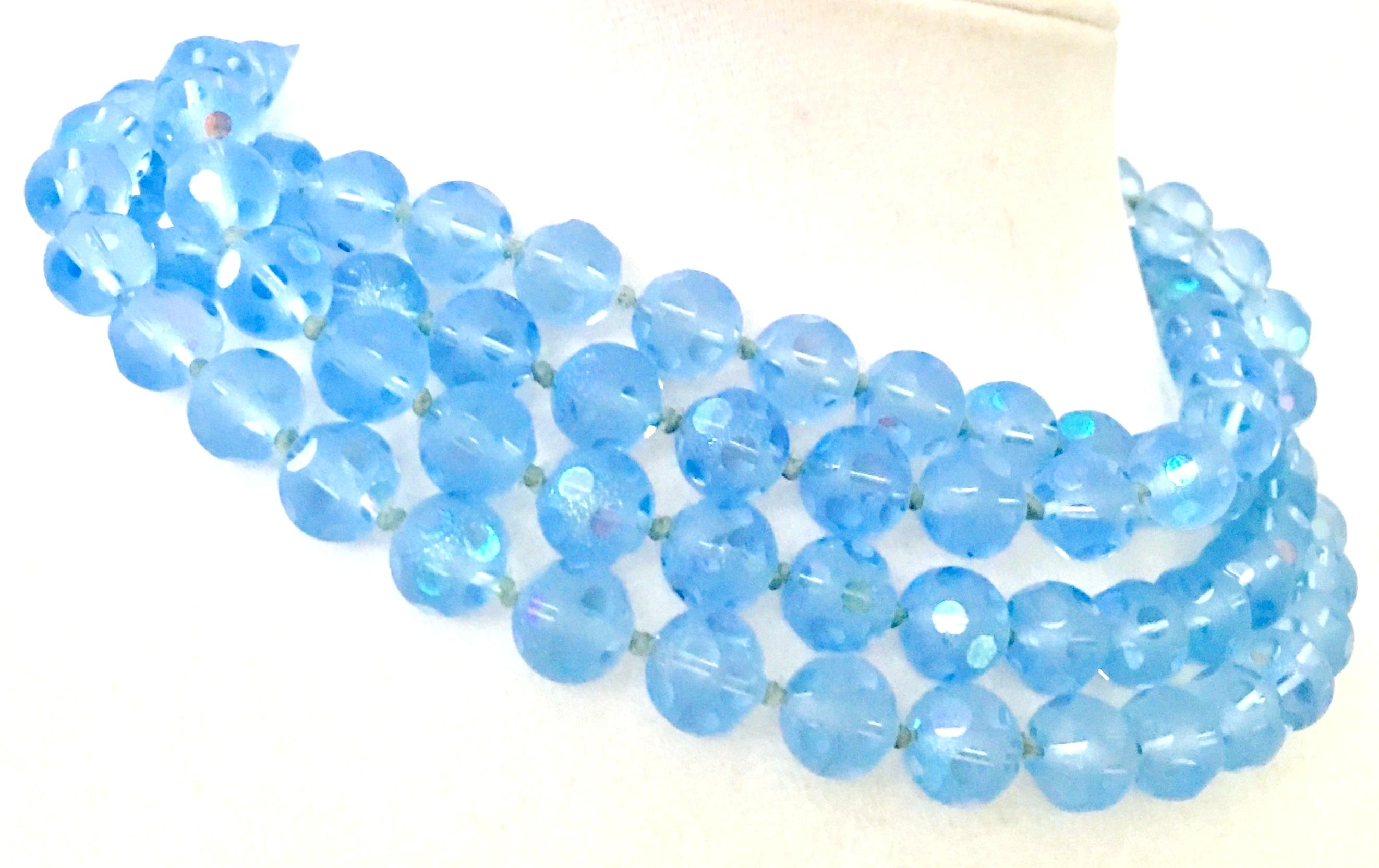 20th Century Cut & Faceted Sky Blue Glass Bead Opera Length Necklace. This classic, timeless, 63