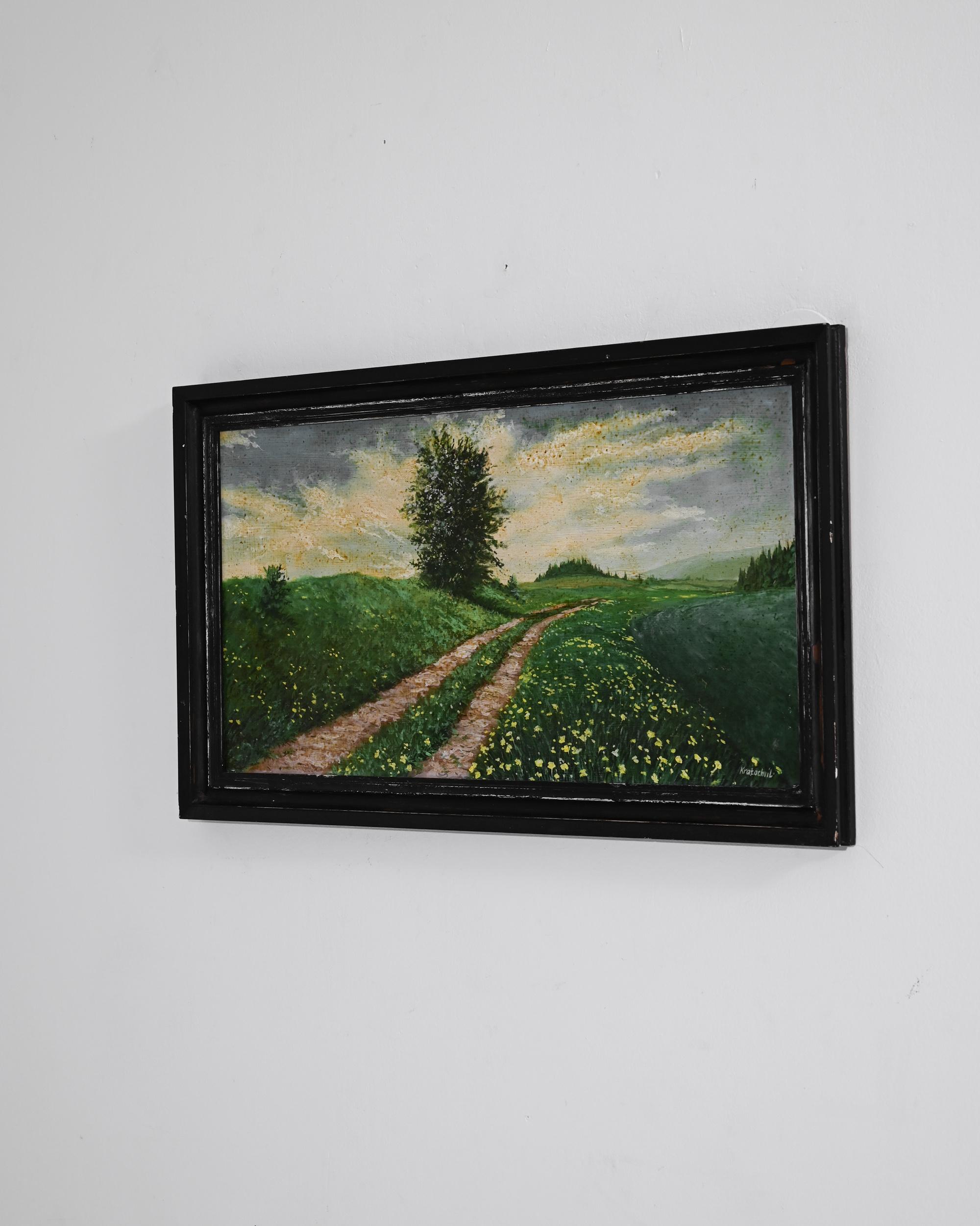 20th Century Czech Artwork with Wooden Frame In Good Condition For Sale In High Point, NC