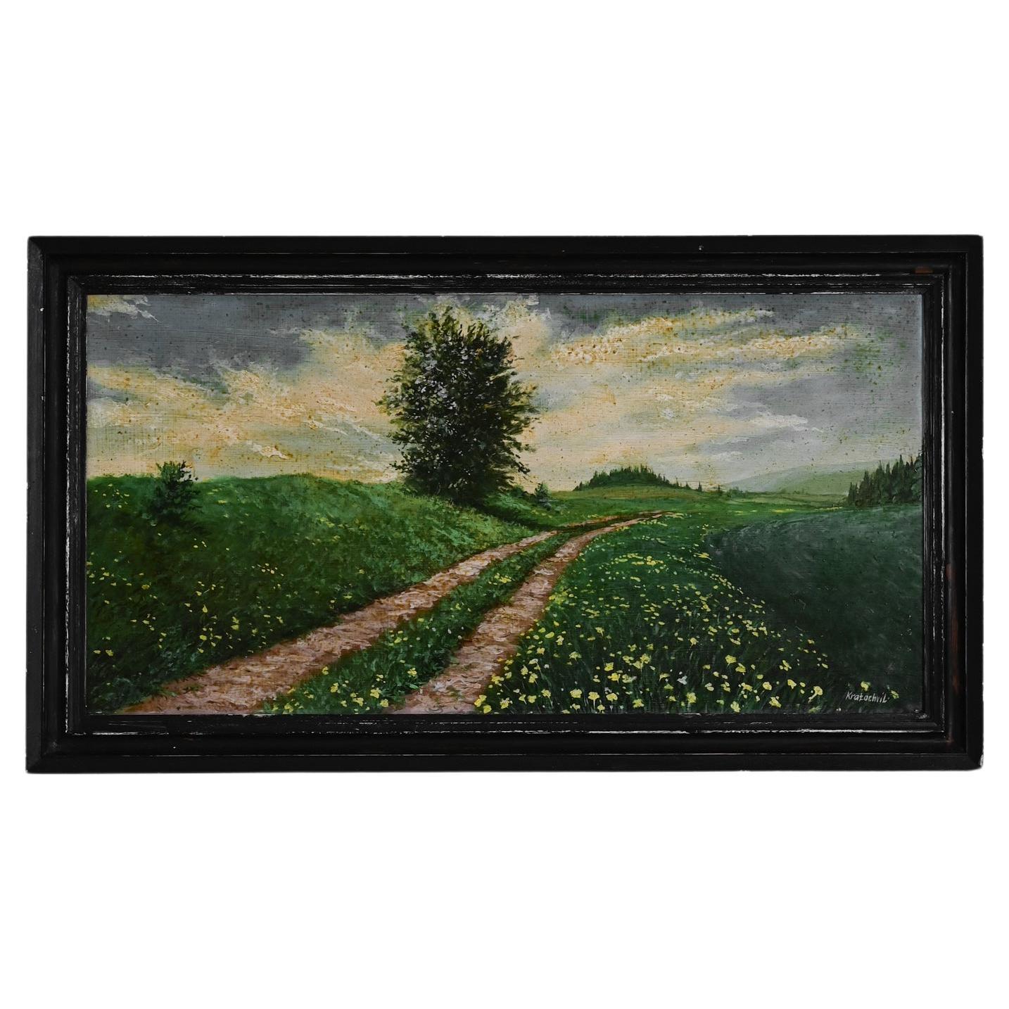 20th Century Czech Artwork with Wooden Frame For Sale