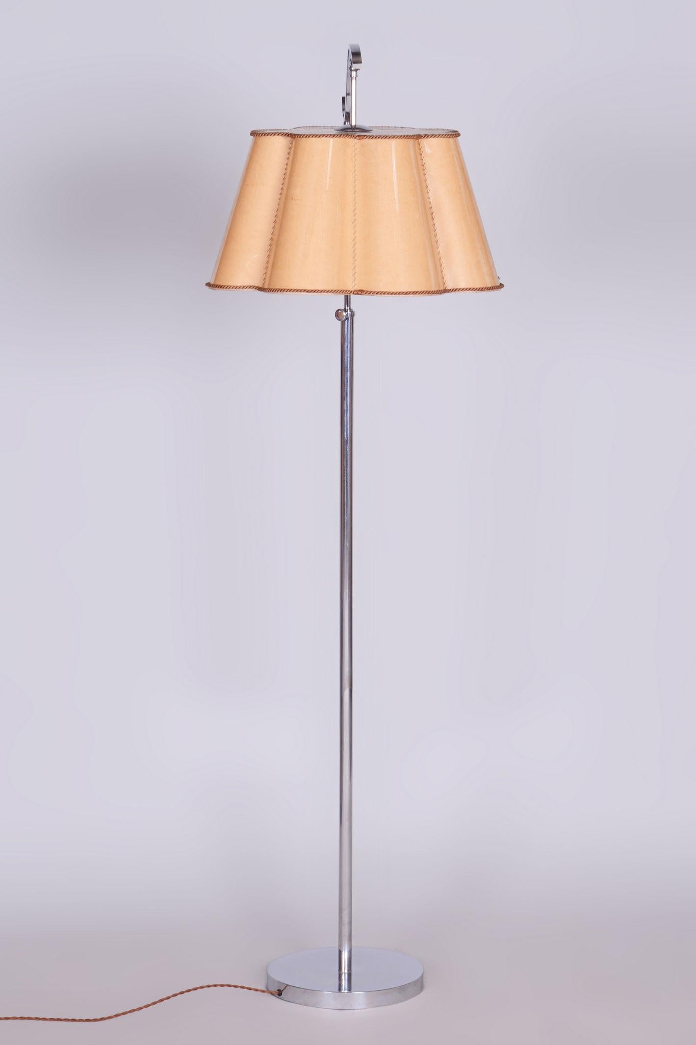 20th Century Czech Bauhaus Chrome Floor Lamp with Parchment Shade, 1920s For Sale 7