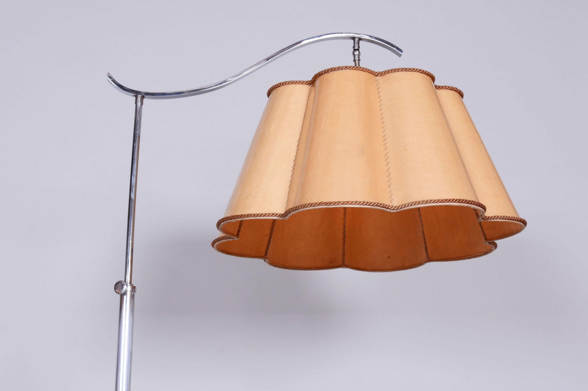 20th Century Czech Bauhaus Chrome Floor Lamp with Parchment Shade, 1920s For Sale 3