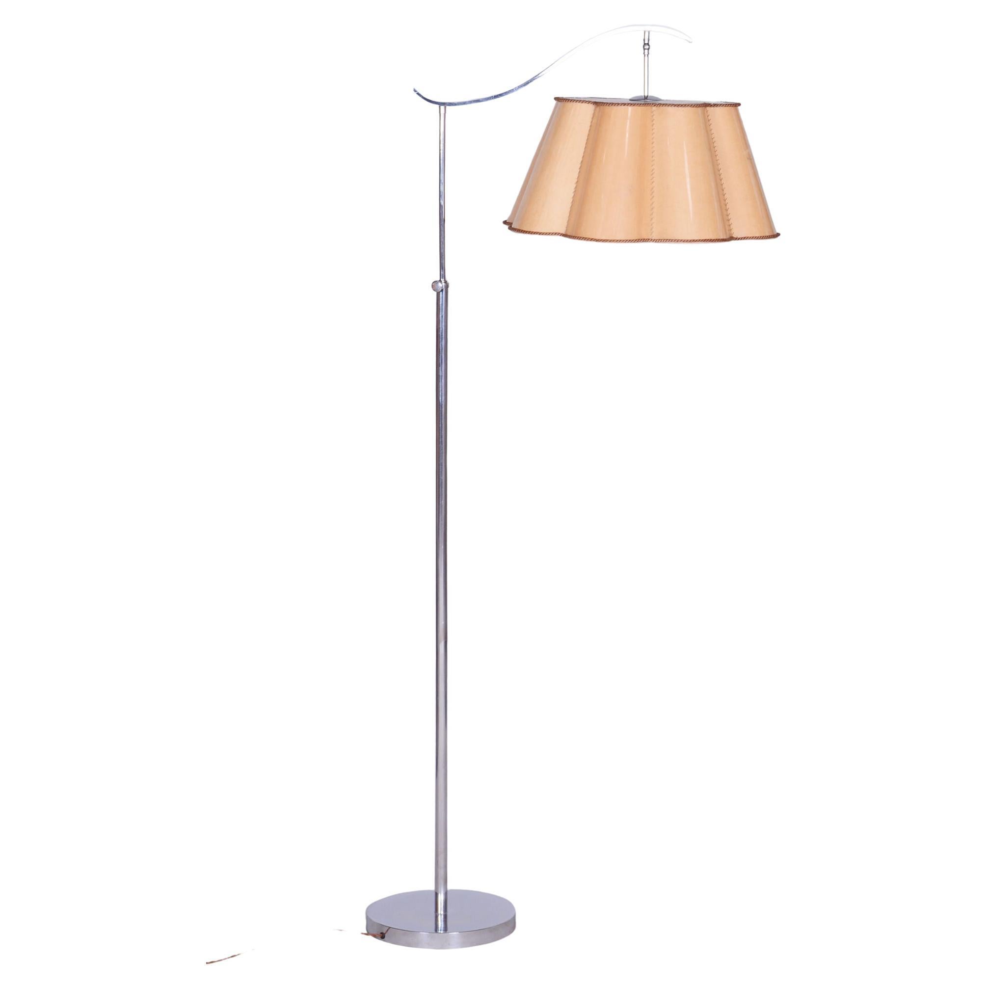 20th Century Czech Bauhaus Chrome Floor Lamp with Parchment Shade, 1920s For Sale