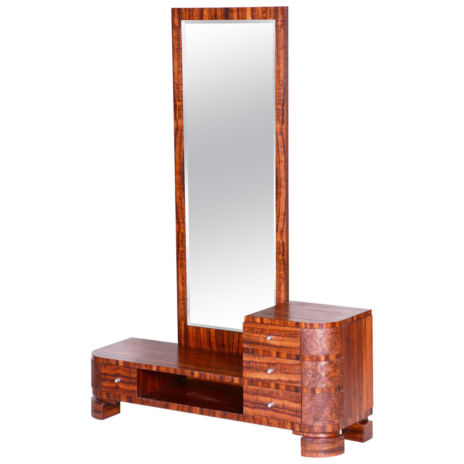 20th Century Czech Brown Art Deco Dressing Mirror, Material Thuja, 1930s For Sale