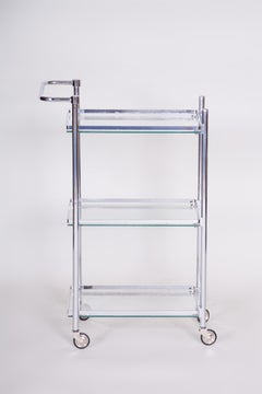 20th Century Czech Chrome Bauhaus Trolley, Completely Restored, Glass