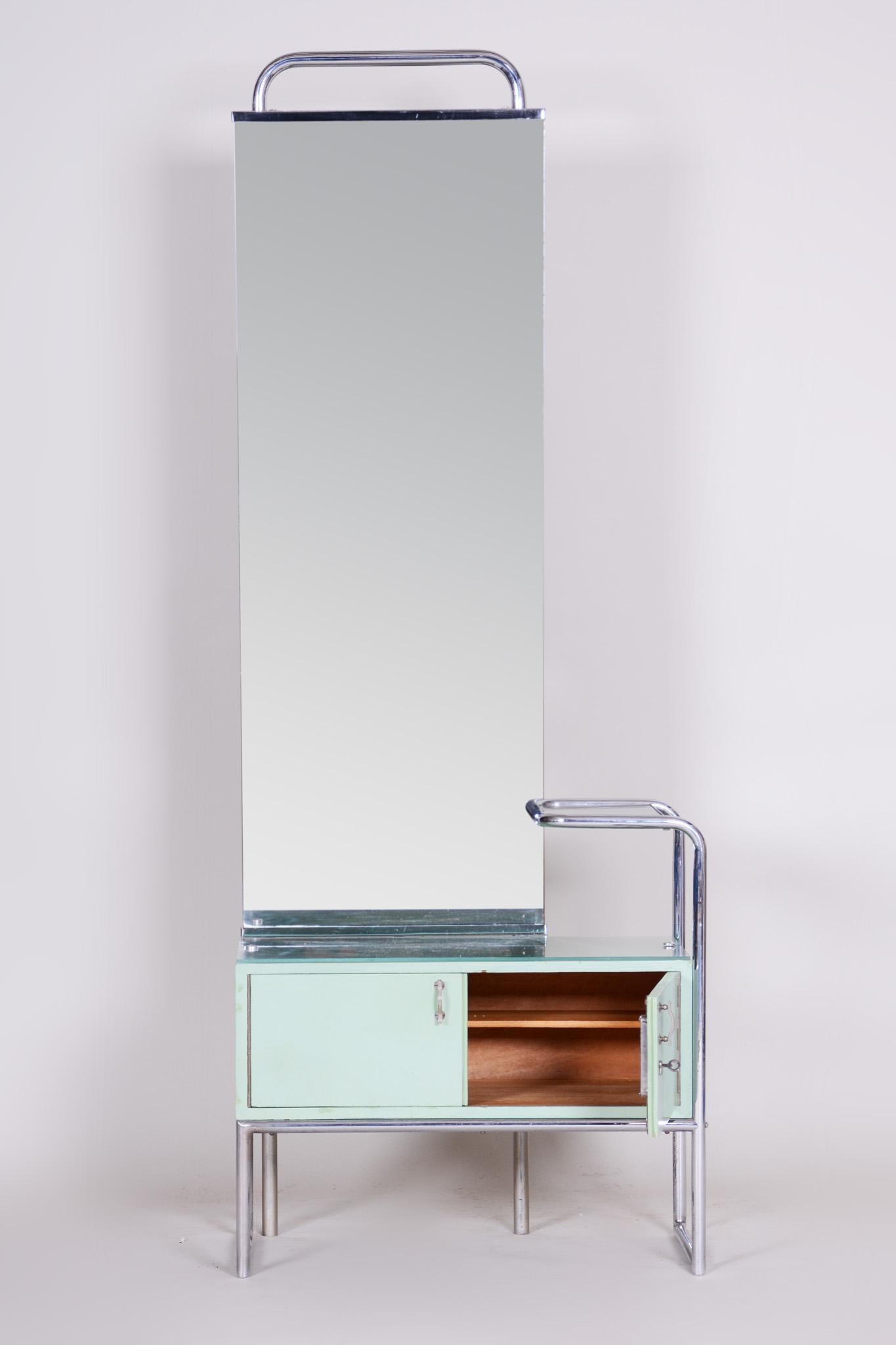 20th Century Czech Chrome Green Bauhaus Dressing Mirror, Hynek Gottwald, 1930s In Good Condition In Horomerice, CZ