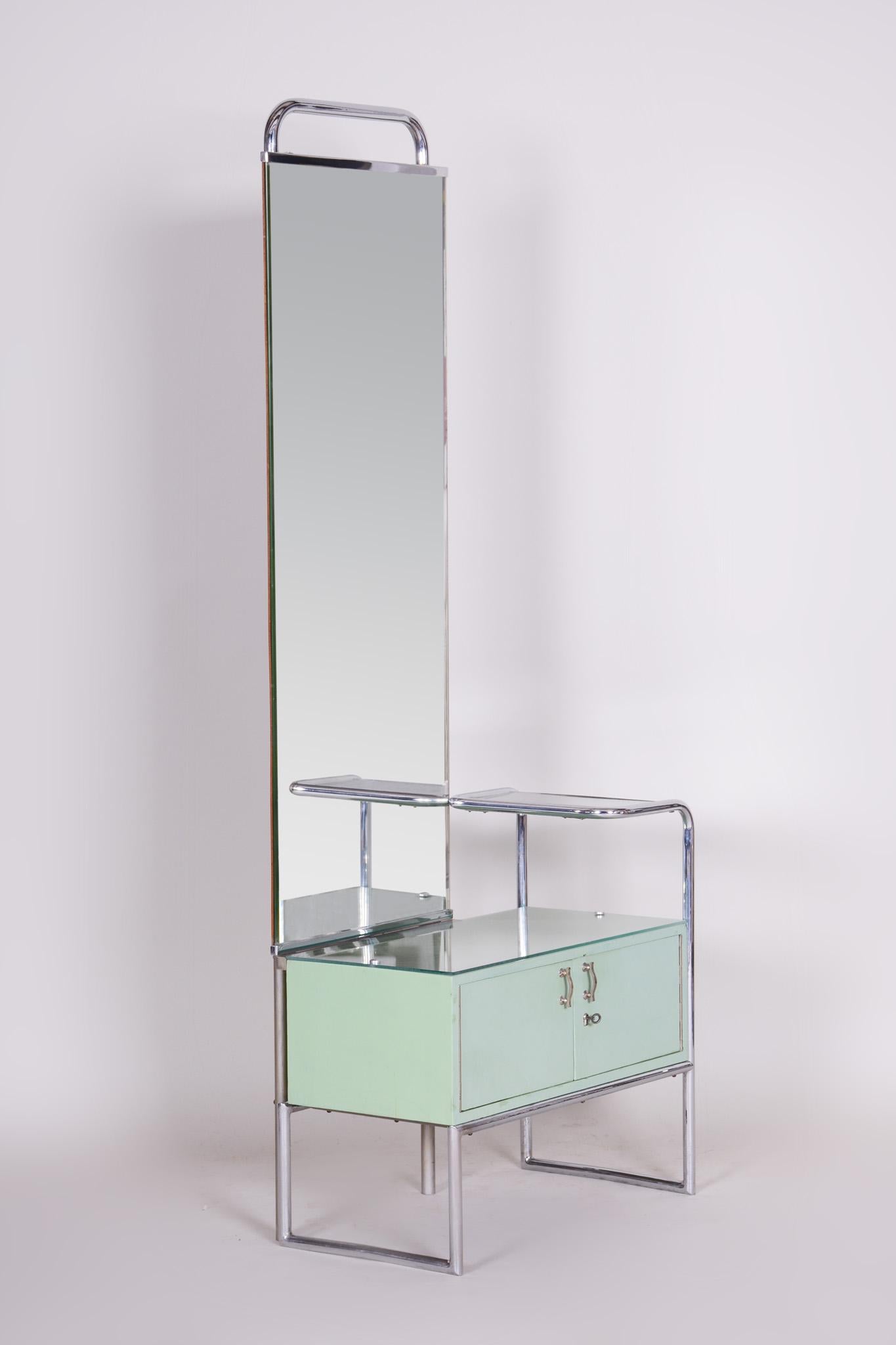 20th Century Czech Chrome Green Bauhaus Dressing Mirror, Hynek Gottwald, 1930s 6