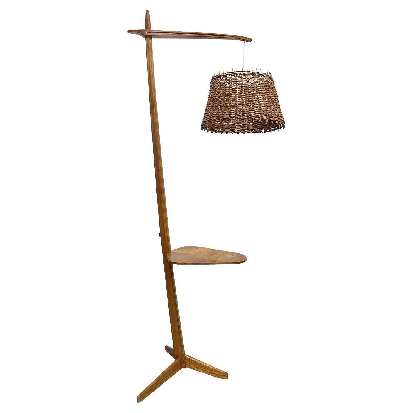 20th Century Czech Oakwood Reading Floor Lamp with a Shelf by Krasna Jizba