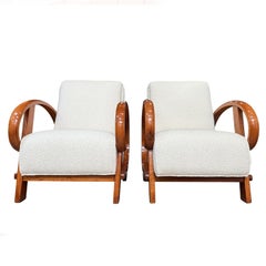 Tschechisches Paar skulpturaler Vintage-Loungesessel aus Nussbaumholz von Thonet, 20. Jahrhundert