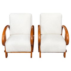 Tschechisches Paar skulpturaler Vintage-Loungesessel aus Nussbaumholz von Thonet, 20. Jahrhundert