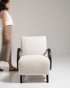 20th Century Czech Republic Warm Ivory Boucle Bentwood-Arm Lounge Chair