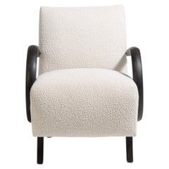 20th Century Czech Republic Warm Ivory Boucle Bentwood-Arm Lounge Chair