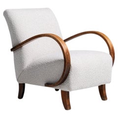 20th Century Czech Republic Warm Ivory Boucle Bentwood-Arm Lounge Chair