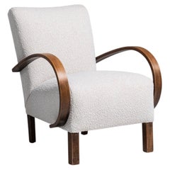 20th Century Czech Republic Warm Ivory Boucle Bentwood-Arm Lounge Chair