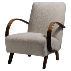 20th Century Czech Republic Warm Ivory Boucle Bentwood-Arm Lounge Chair