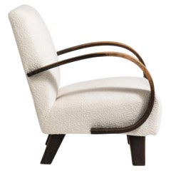 20th Century Czech Republic Warm Ivory Boucle Bentwood-Arm Lounge Chair