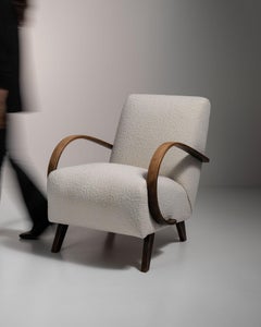 20th Century Czech Republic Warm Ivory Boucle Curved-Arm Lounge Chair