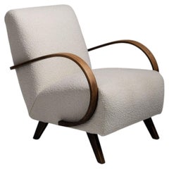 20th Century Czech Republic Warm Ivory Boucle Curved-Arm Lounge Chair