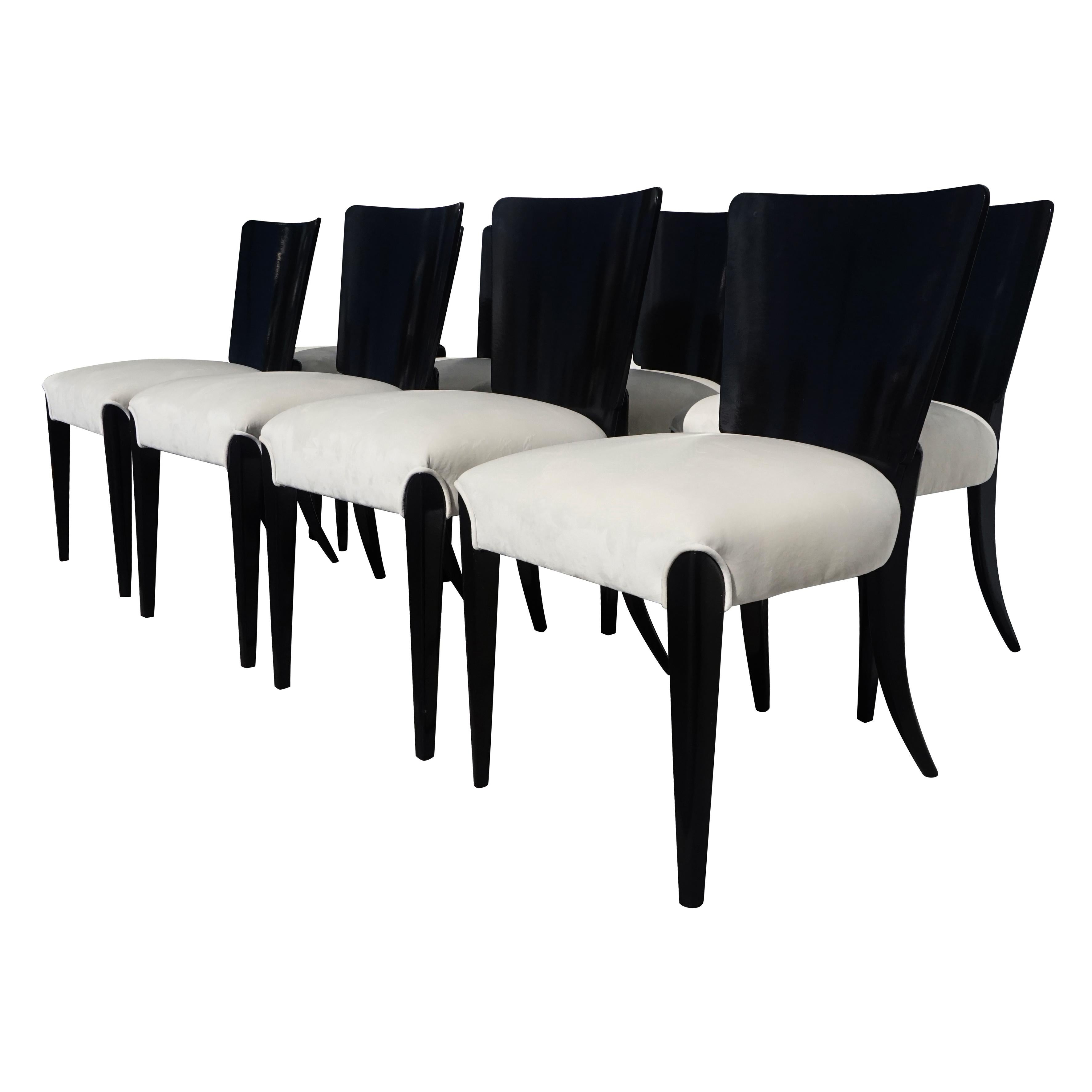 20th Century Czech Set of Eight Black Art Deco Chairs by Jindrich Halabala In Good Condition For Sale In West Palm Beach, FL