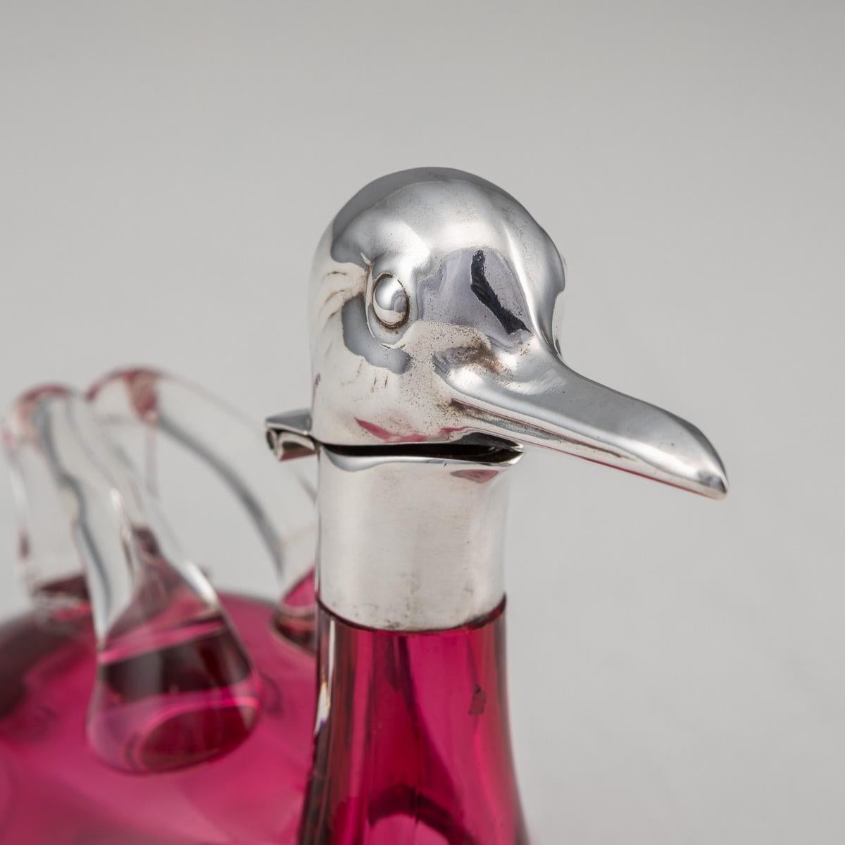 20th Century Czech Silver Plated & Glass Duck Shaped Claret Jug, c.1960 8