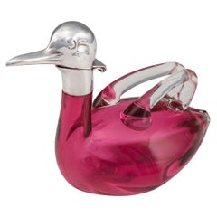 20th Century Czech Silver Plated & Glass Duck Shaped Claret Jug, c.1960