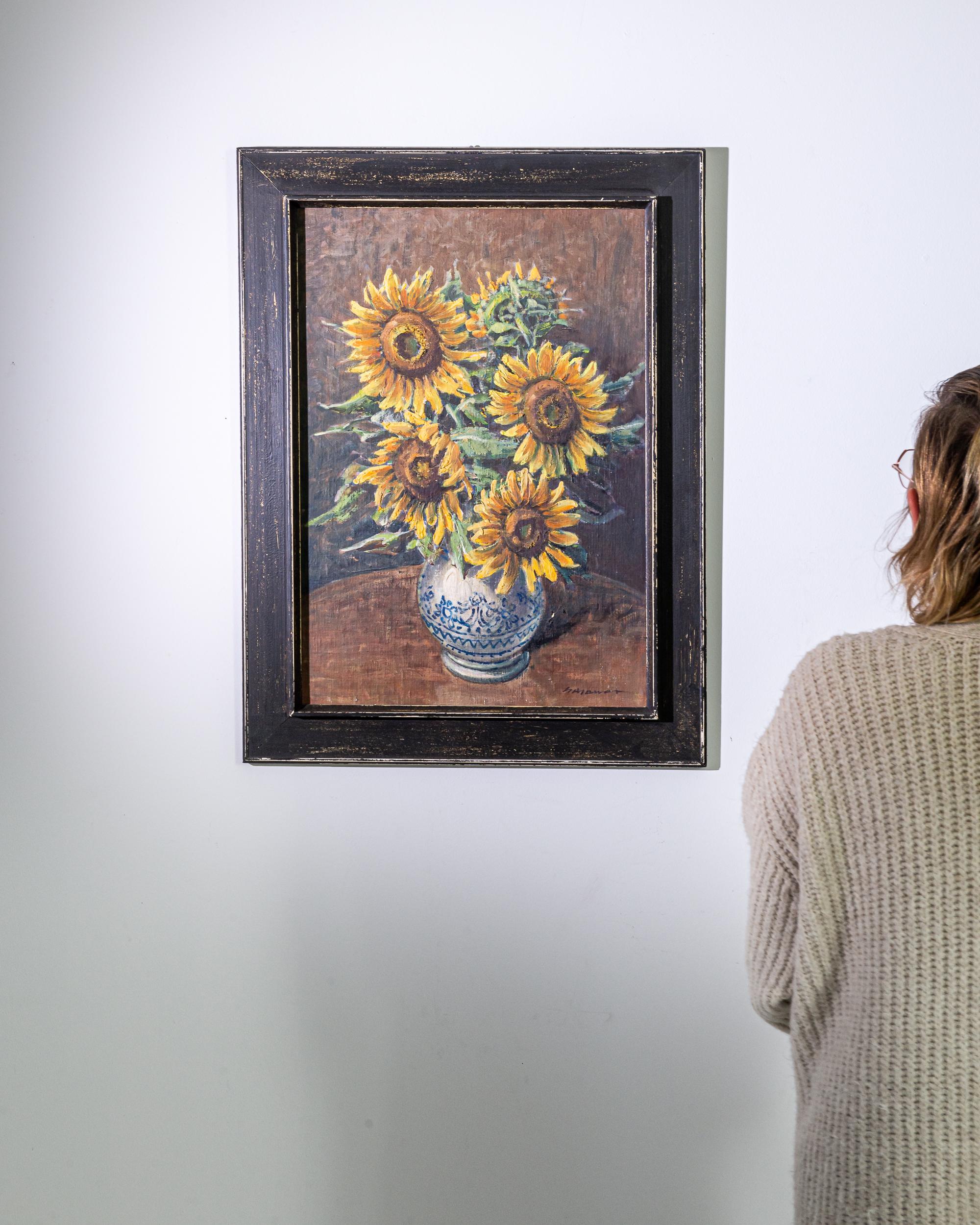 20th Century Czech Still Life Painting with Sunflowers In Good Condition In High Point, NC