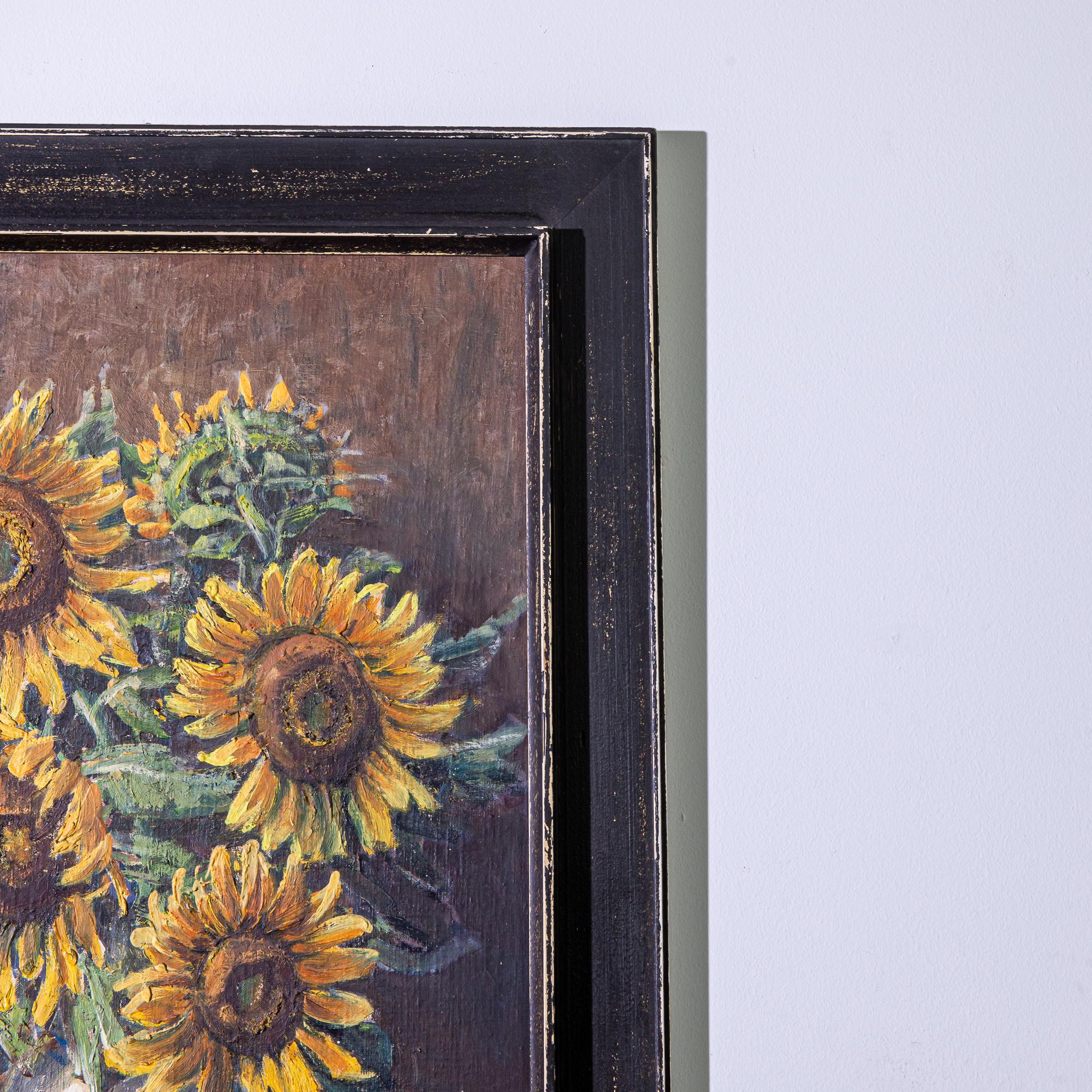 Canvas 20th Century Czech Still Life Painting with Sunflowers