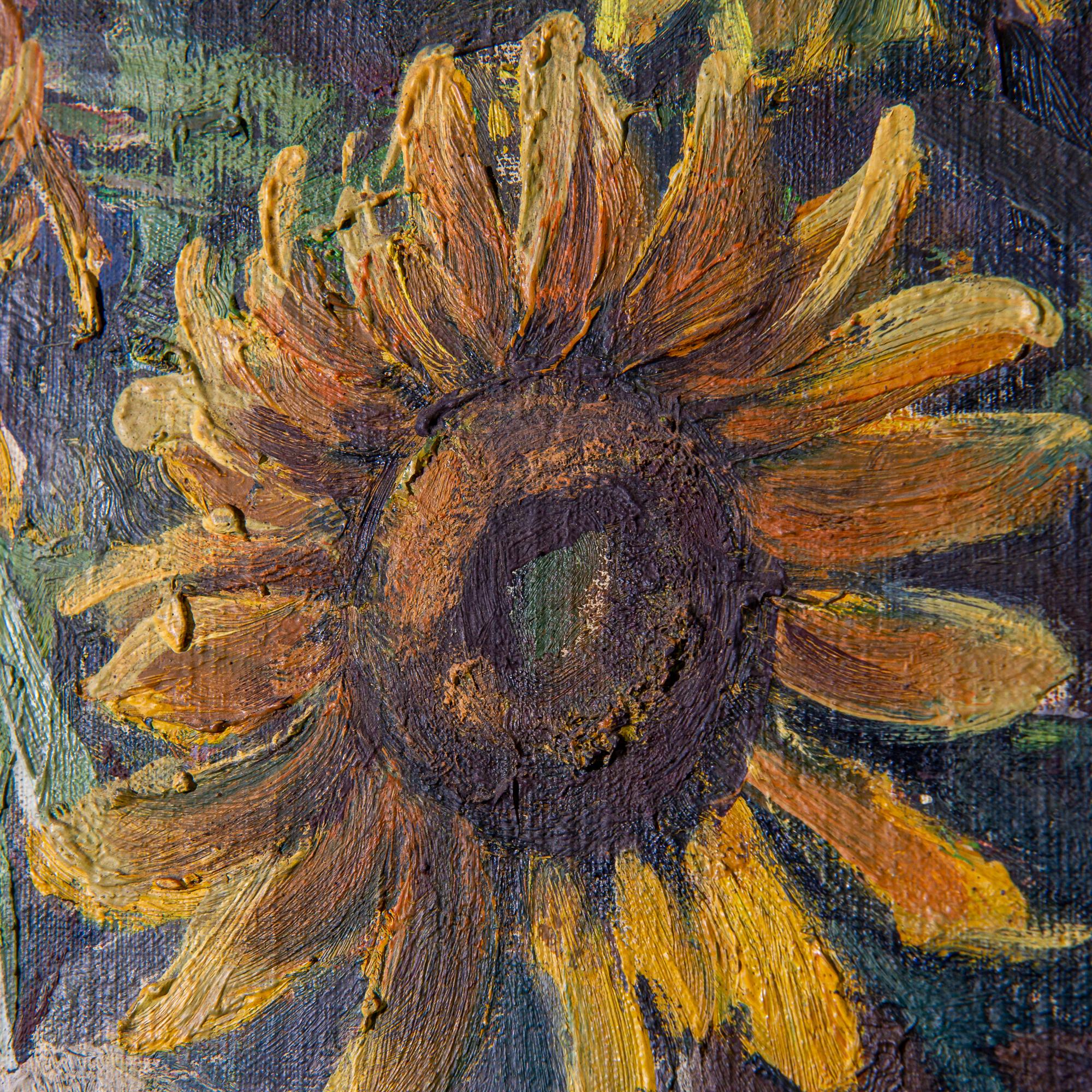 20th Century Czech Still Life Painting with Sunflowers 1