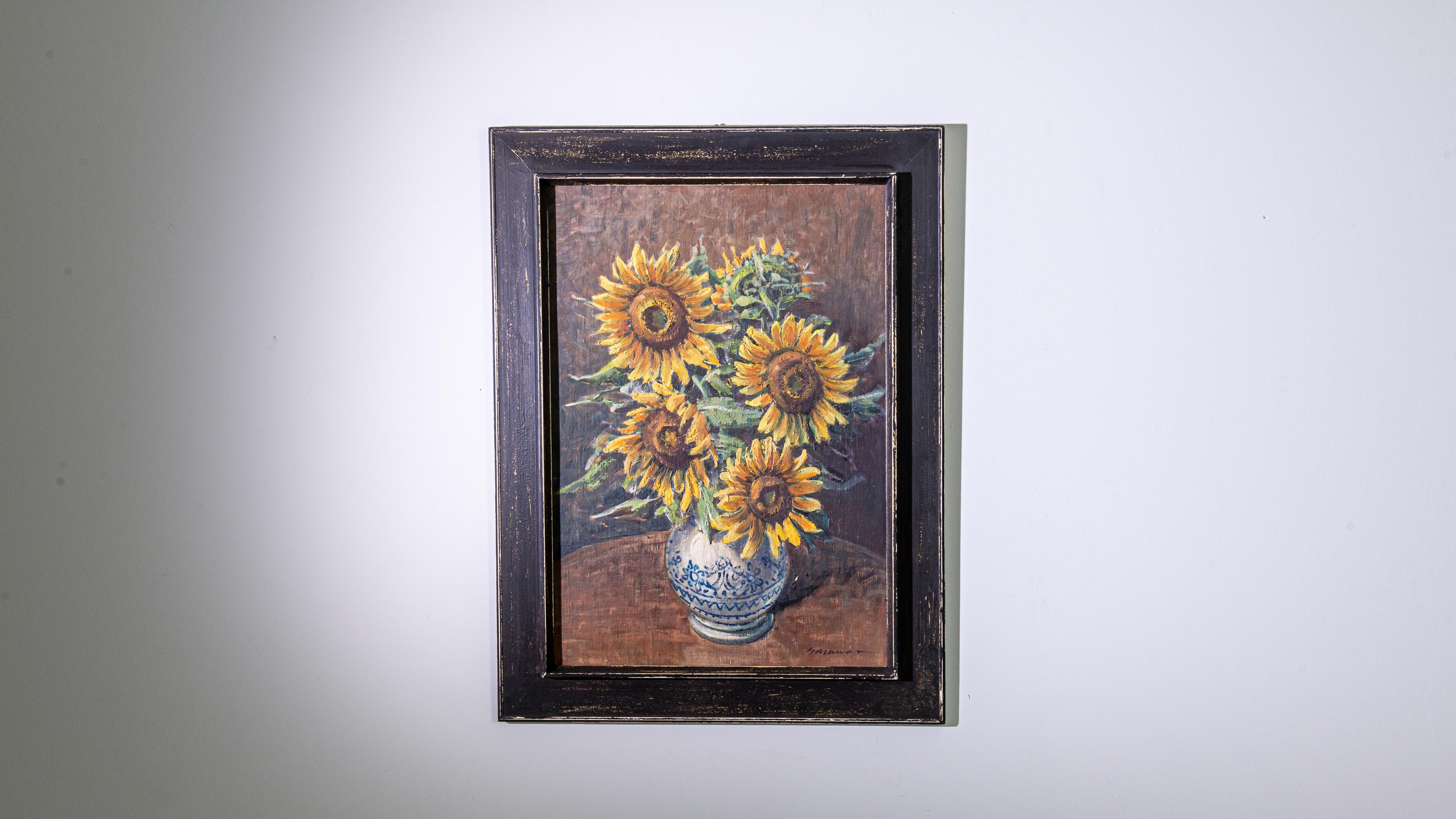 20th Century Czech Still Life Painting with Sunflowers 3