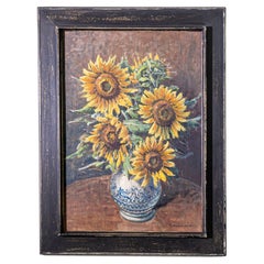20th Century Czech Still Life Painting with Sunflowers