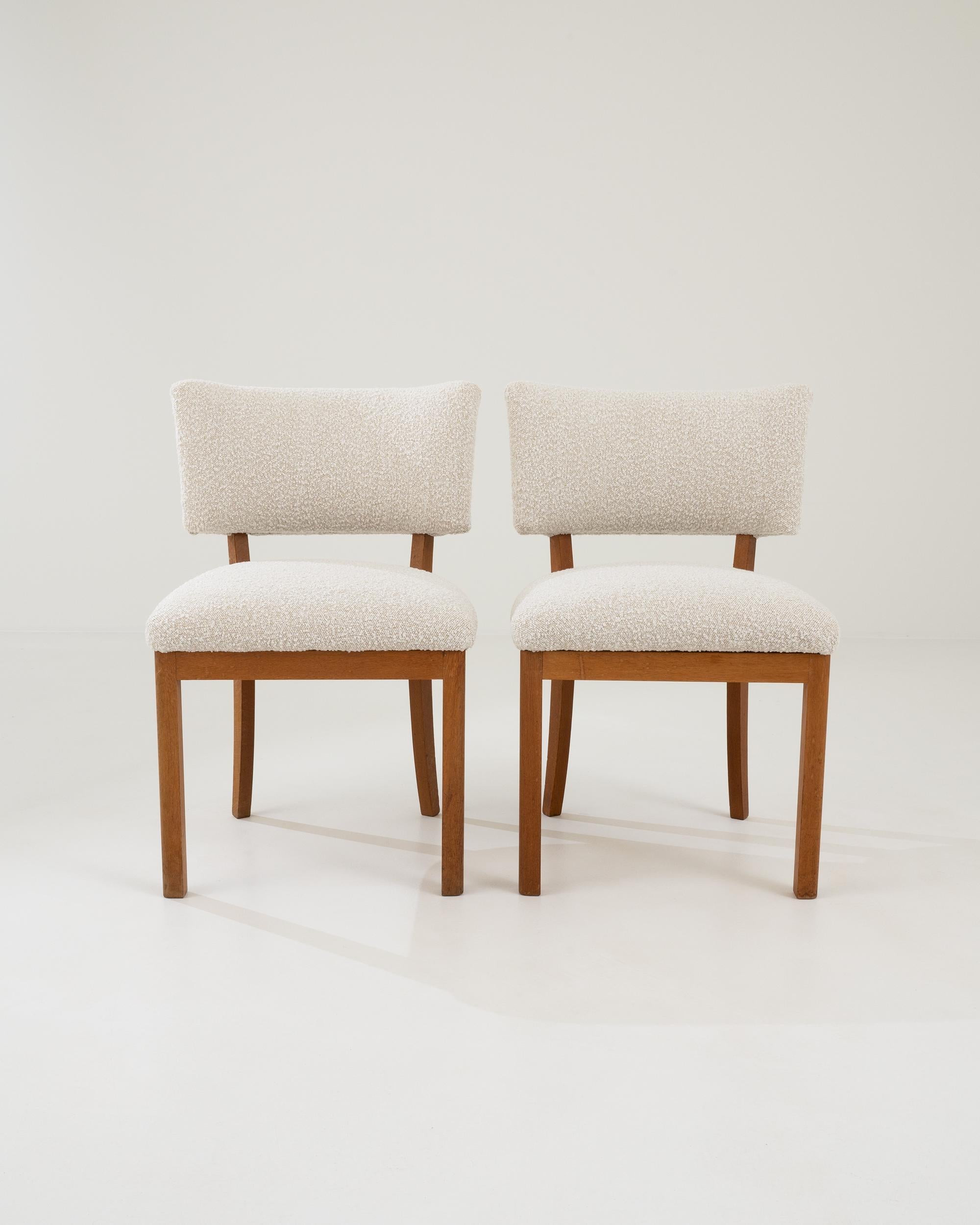 Bouclé 20th Century Czech Upholstered Dining Chairs, a Pair