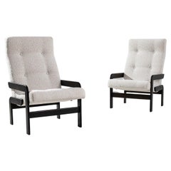 Vintage 20th Century Czech White Wooden Armchairs, a Pair