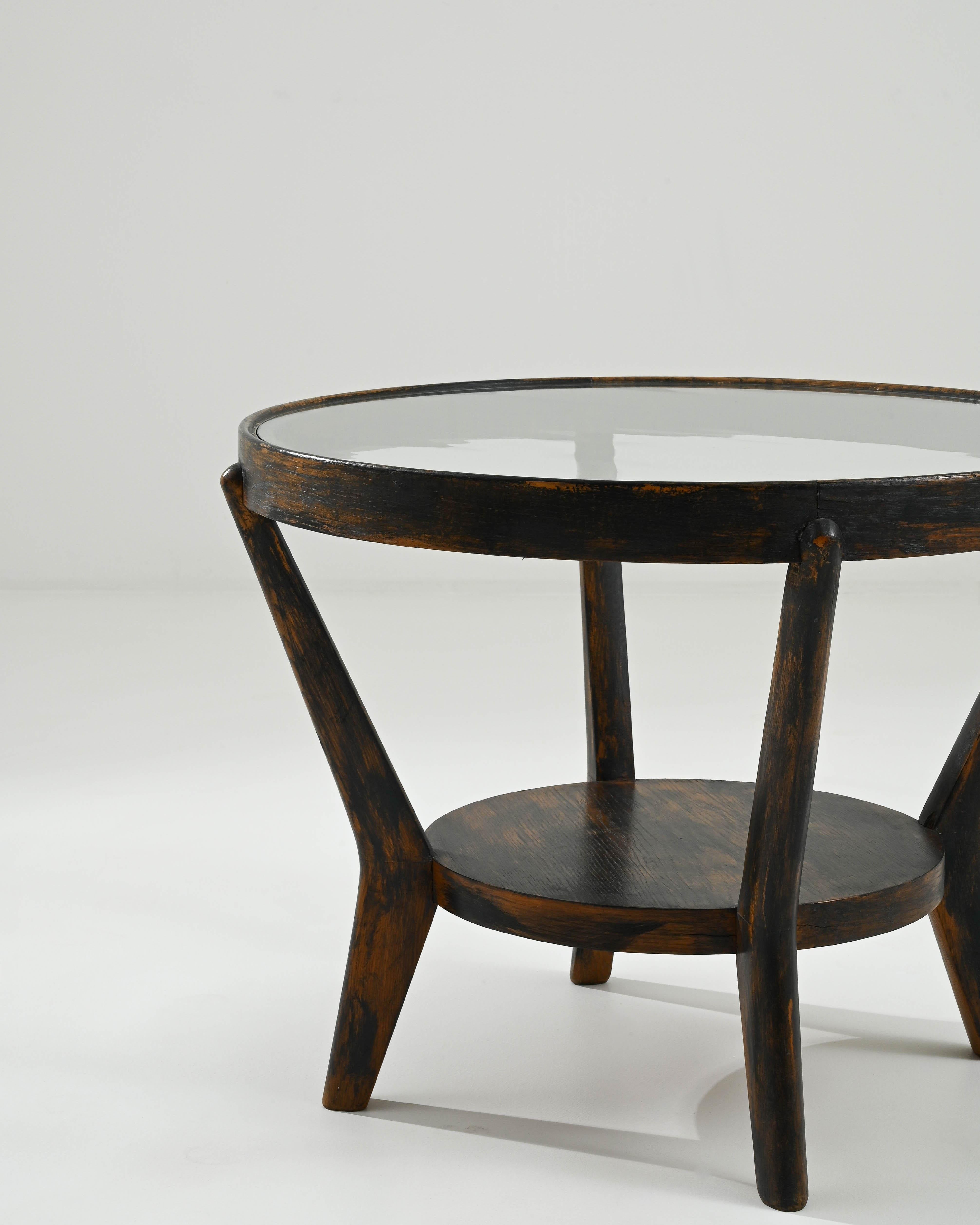 20th Century Czech Wooden and Glass Side Table by J. Halabala For Sale 2