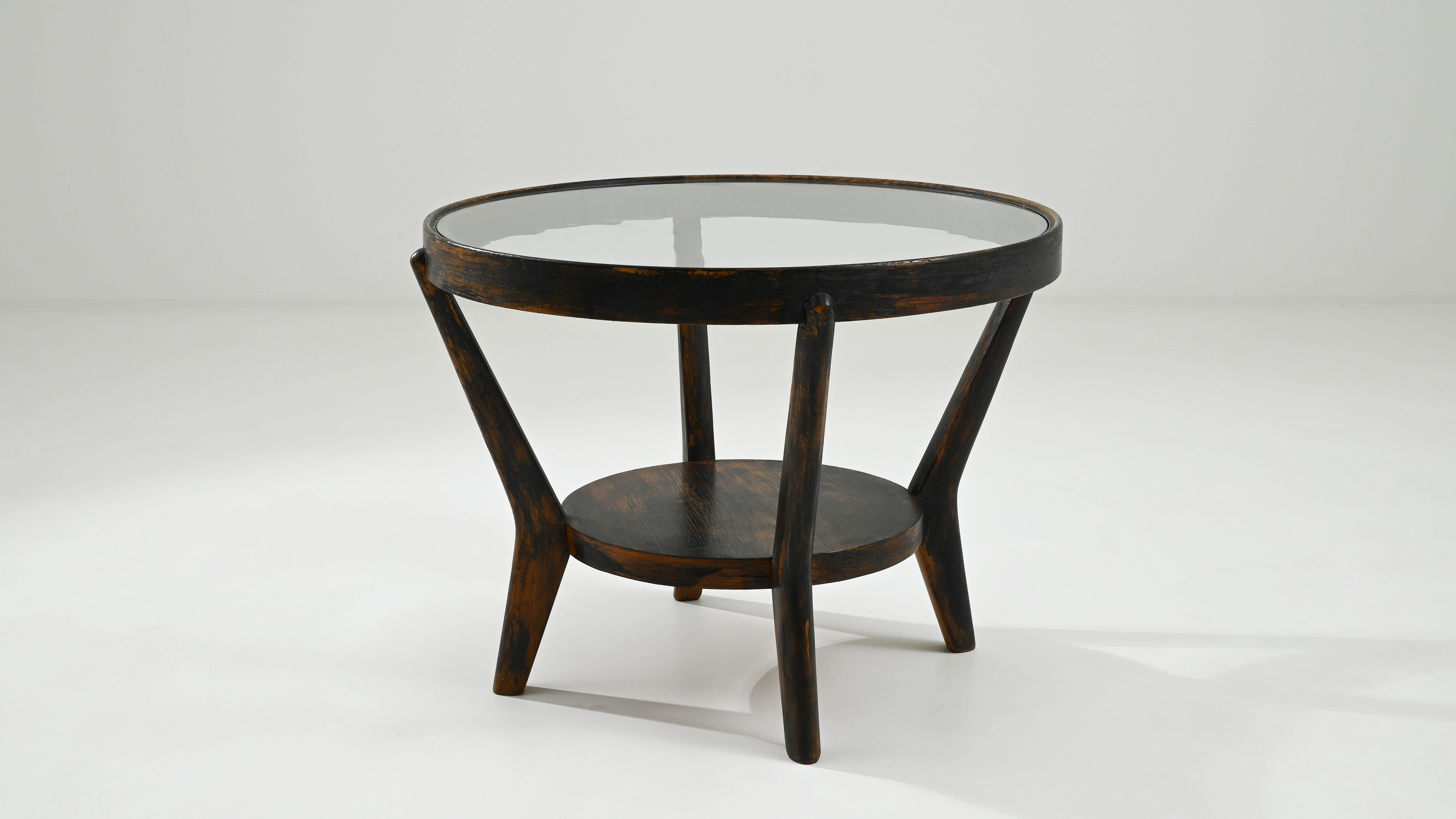 20th Century Czech Wooden and Glass Side Table by J. Halabala For Sale 3