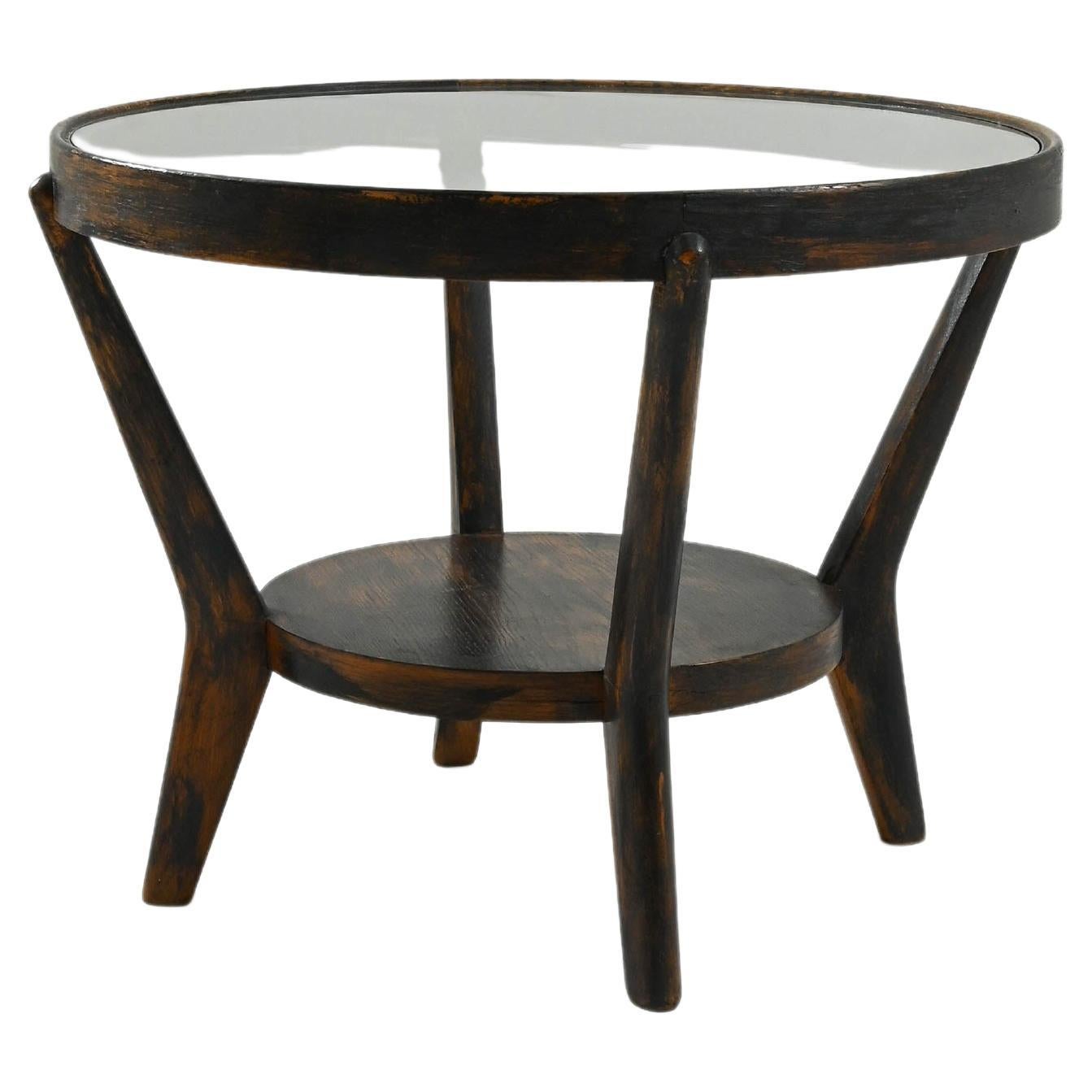 20th Century Czech Wooden and Glass Side Table by J. Halabala For Sale