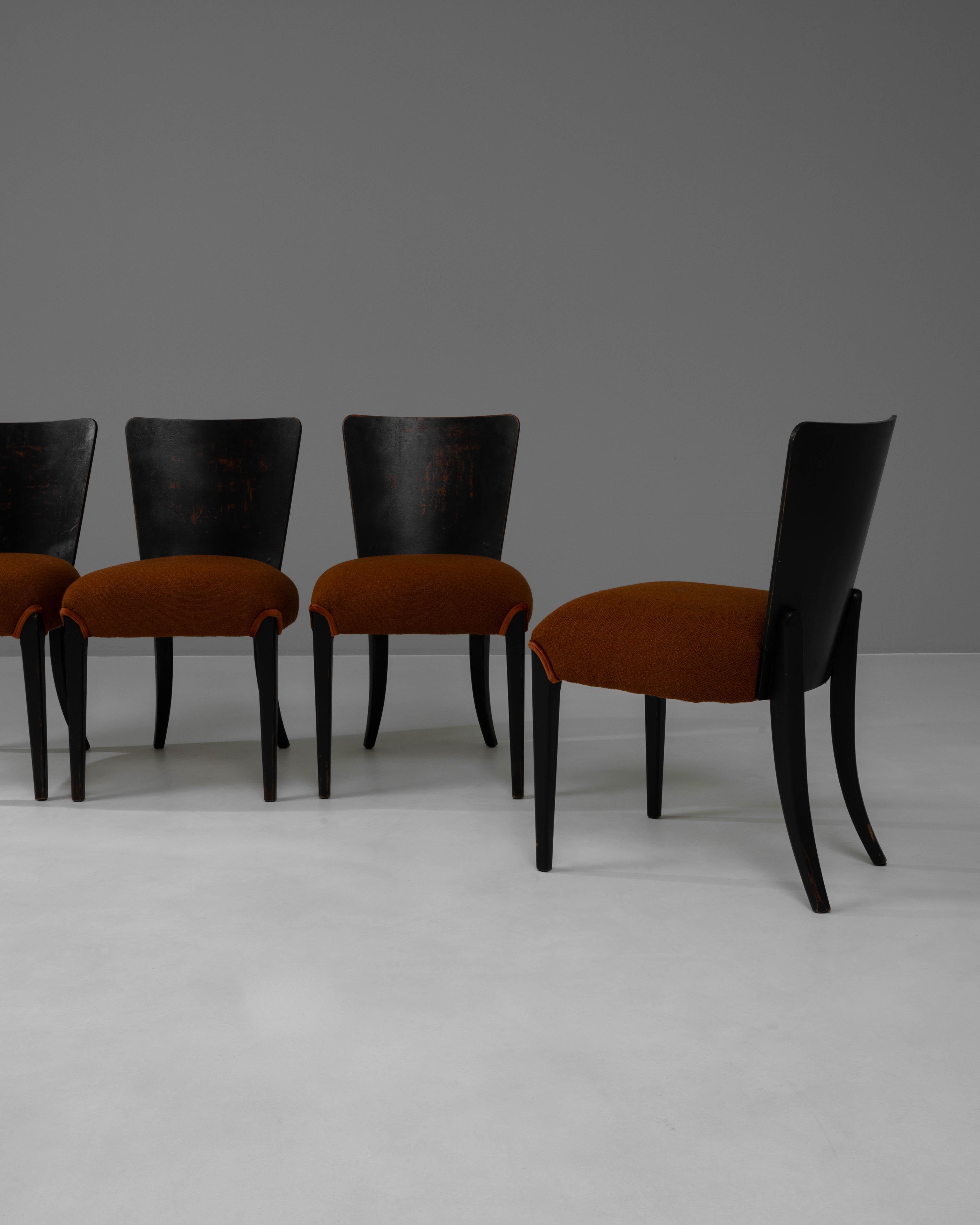 Upholstery 20th Century Czech Wooden Dining Chairs With Upholstered Seats By J. Halabala For Sale