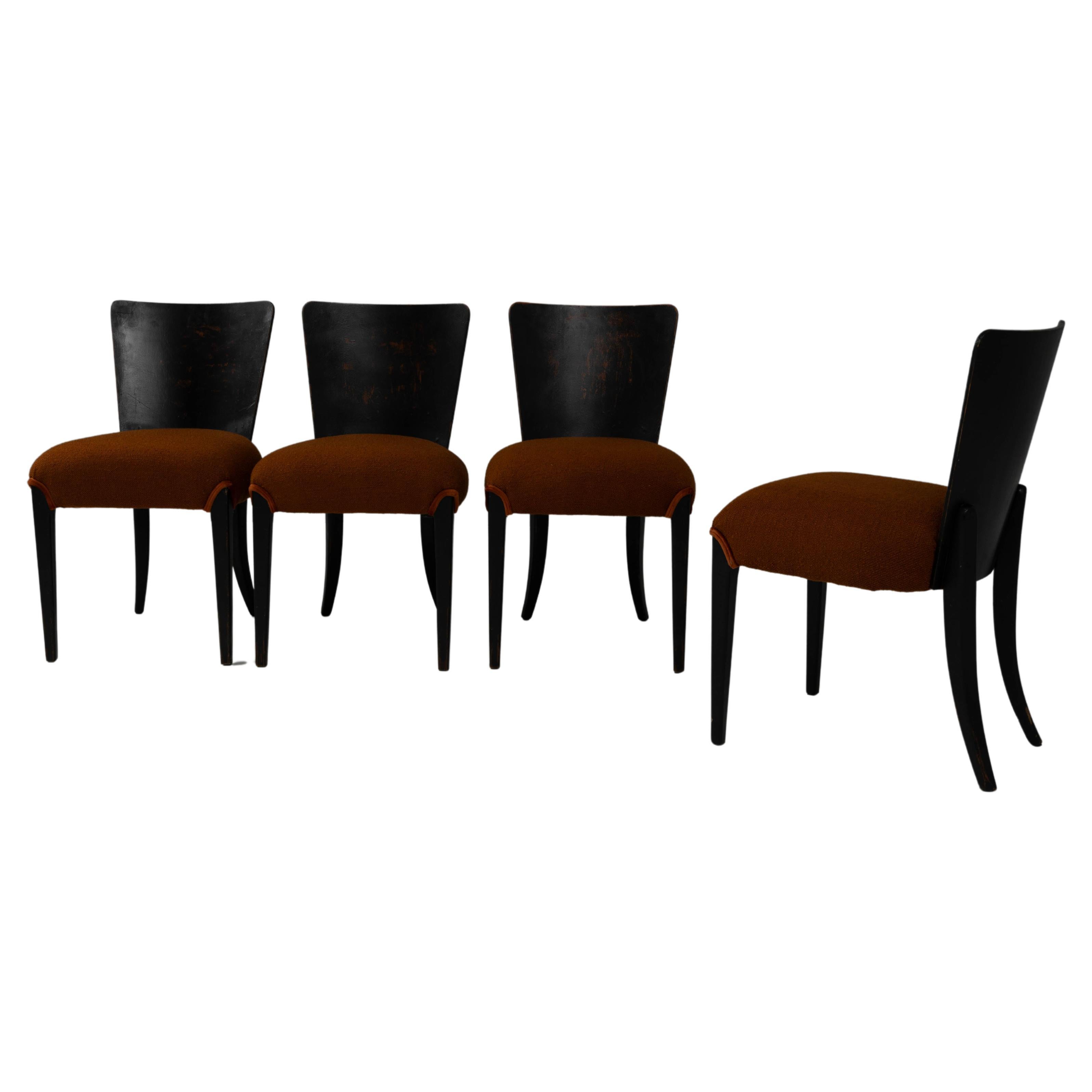 20th Century Czech Wooden Dining Chairs With Upholstered Seats By J. Halabala For Sale